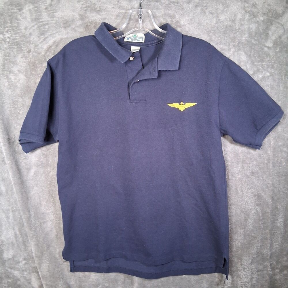 Vtg Made In USA Willow Pointe Aviator Embroidered Polo‎ Shirt Mens Medium Blue